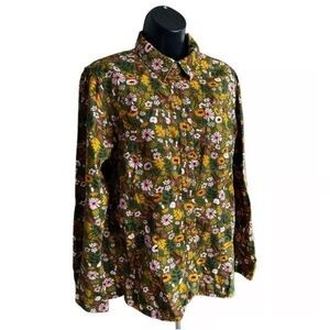 Duluth Trading Co Green Floral & Mushroom Flannel